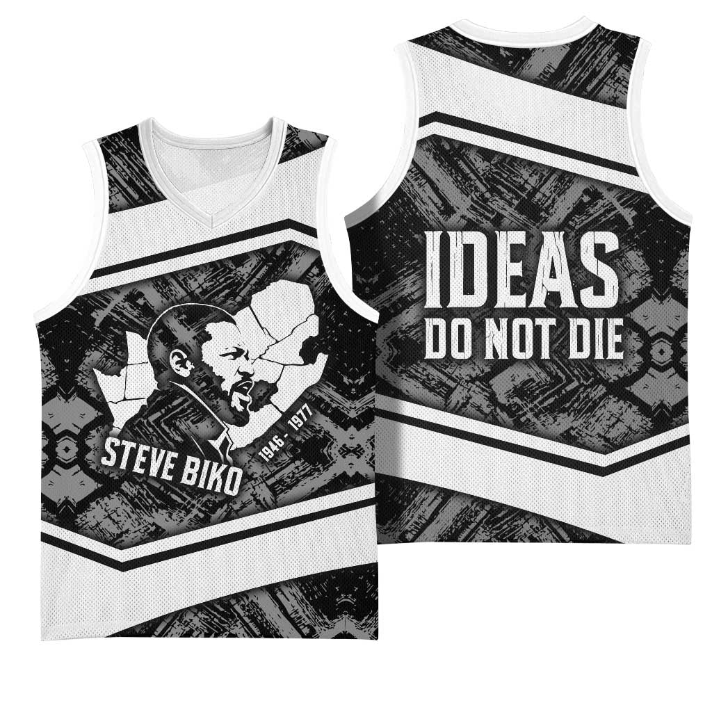 Steve Biko Basketball Jersey with Monochrome Portrait, Ideas Do Not Die Quote - African Pride