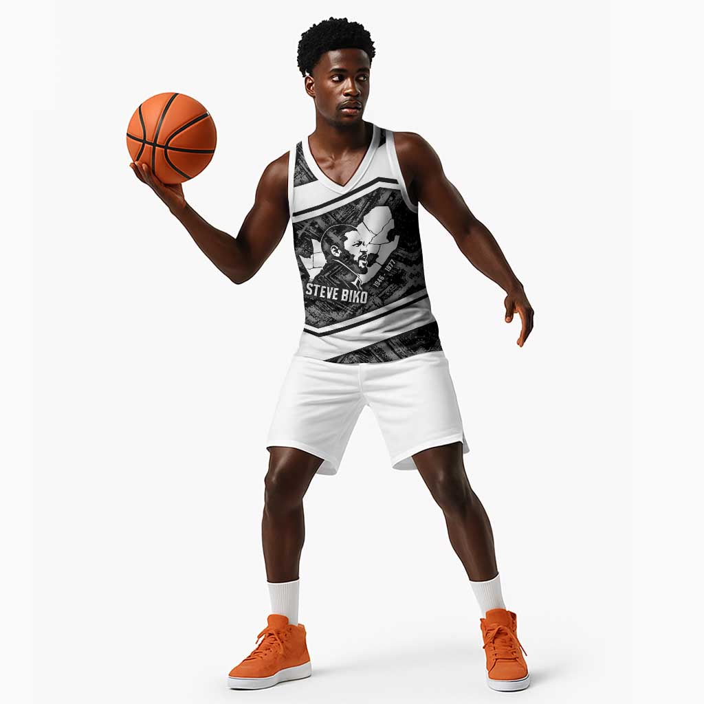 Steve Biko Basketball Jersey with Monochrome Portrait, Ideas Do Not Die Quote - African Pride