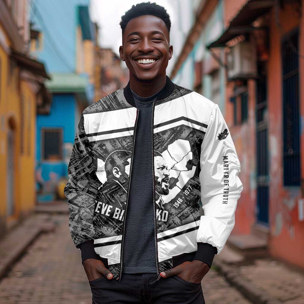 Steve Biko Bomber Jacket with Monochrome Portrait, Ideas Do Not Die Quote - African Pride