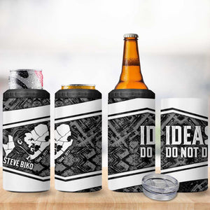 Steve Biko 4 in 1 Can Cooler Tumbler with Monochrome Portrait, Ideas Do Not Die Quote - African Pride