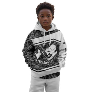 Steve Biko Kid Hoodie with Monochrome Portrait, Ideas Do Not Die Quote - African Pride