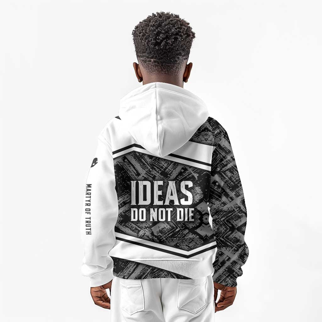 Steve Biko Kid Hoodie with Monochrome Portrait, Ideas Do Not Die Quote - African Pride