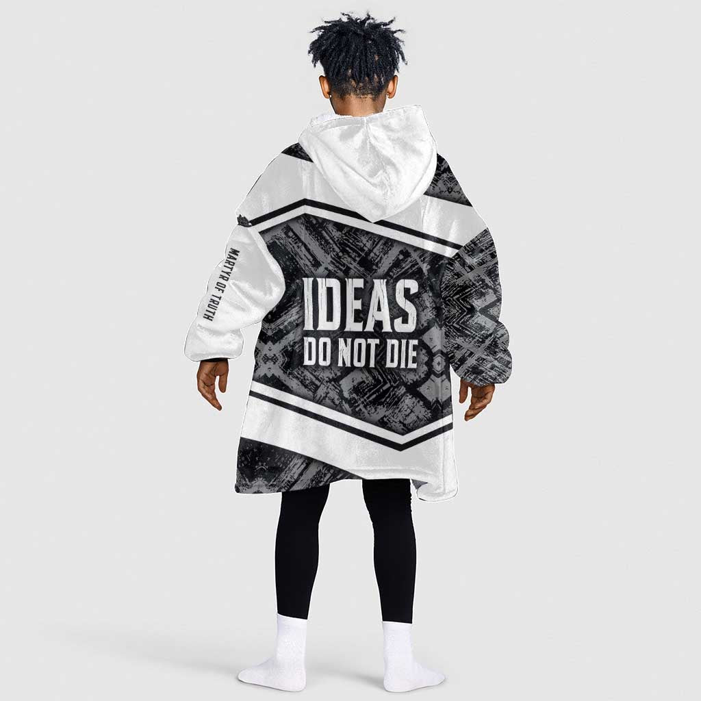 Steve Biko Kid Wearable Blanket Hoodie with Monochrome Portrait, Ideas Do Not Die Quote - African Pride
