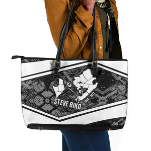 Steve Biko Leather Tote Bag with Monochrome Portrait, Ideas Do Not Die Quote - African Pride