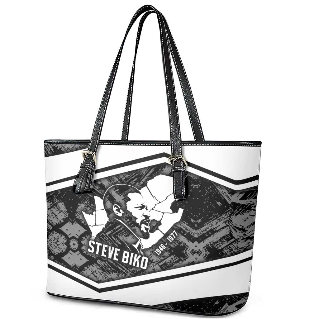 Steve Biko Leather Tote Bag with Monochrome Portrait, Ideas Do Not Die Quote - African Pride
