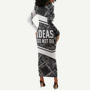 Steve Biko Long Sleeve Bodycon Dress with Monochrome Portrait, Ideas Do Not Die Quote - African Pride