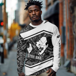 Steve Biko Long Sleeve Shirt with Monochrome Portrait, Ideas Do Not Die Quote - African Pride