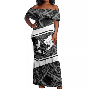 Steve Biko Off Shoulder Maxi Dress with Monochrome Portrait, Ideas Do Not Die Quote - African Pride