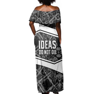 Steve Biko Off Shoulder Maxi Dress with Monochrome Portrait, Ideas Do Not Die Quote - African Pride