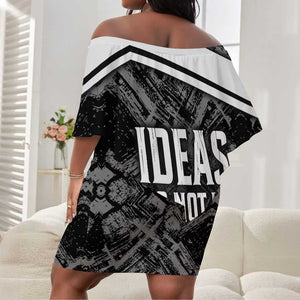 Steve Biko Off Shoulder Short Dress with Monochrome Portrait, Ideas Do Not Die Quote - African Pride