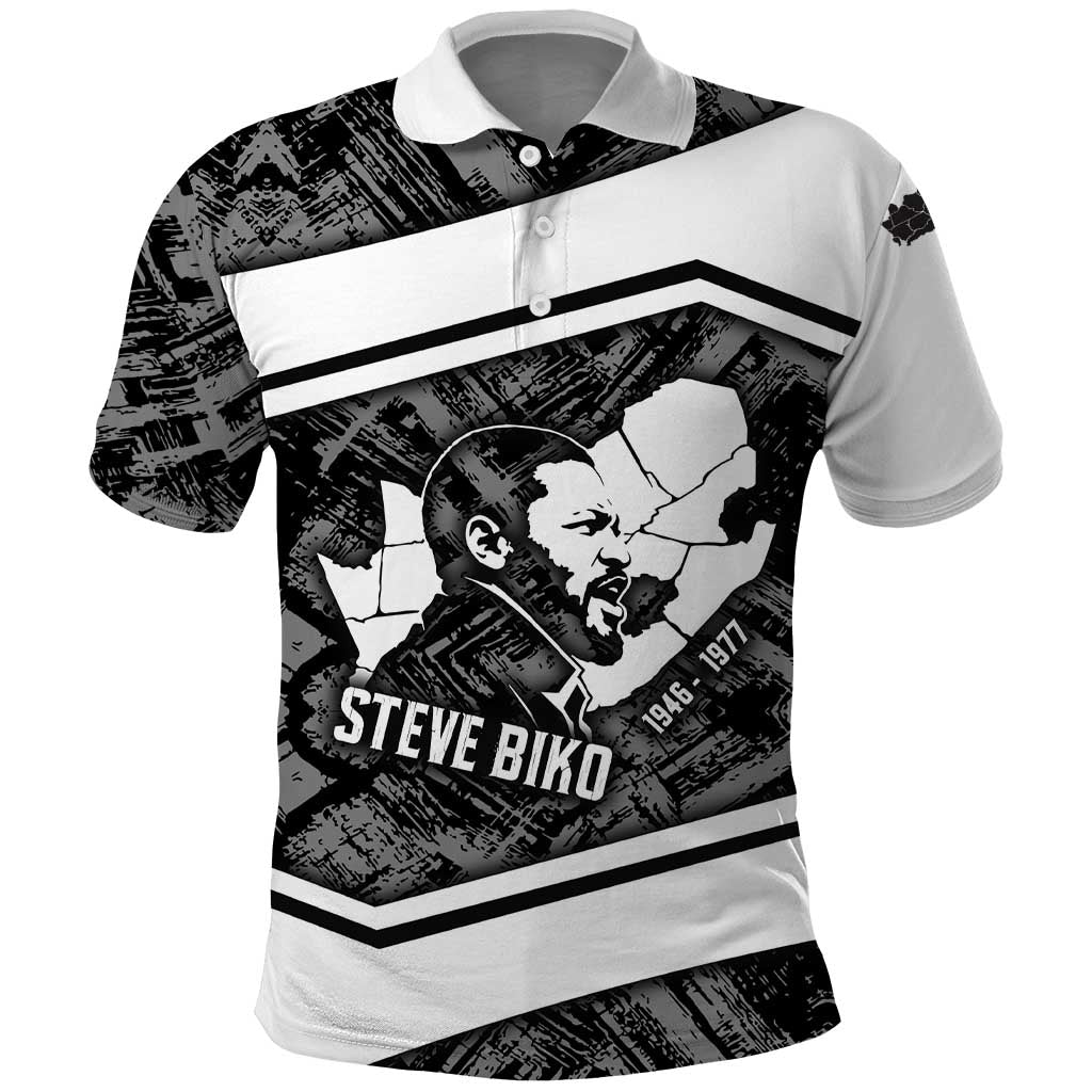 Steve Biko Polo Shirt with Monochrome Portrait, Ideas Do Not Die Quote - African Pride