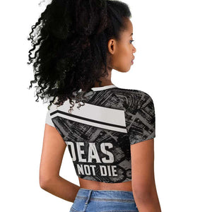 Steve Biko Raglan Cropped T shirt with Monochrome Portrait, Ideas Do Not Die Quote - African Pride