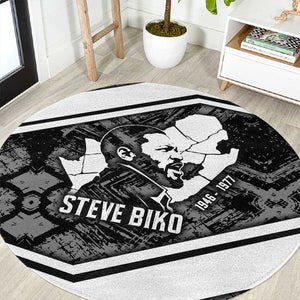 Steve Biko Round Carpet with Monochrome Portrait, Ideas Do Not Die Quote - African Pride