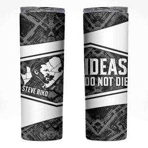 Steve Biko Skinny Tumbler with Monochrome Portrait, Ideas Do Not Die Quote - African Pride