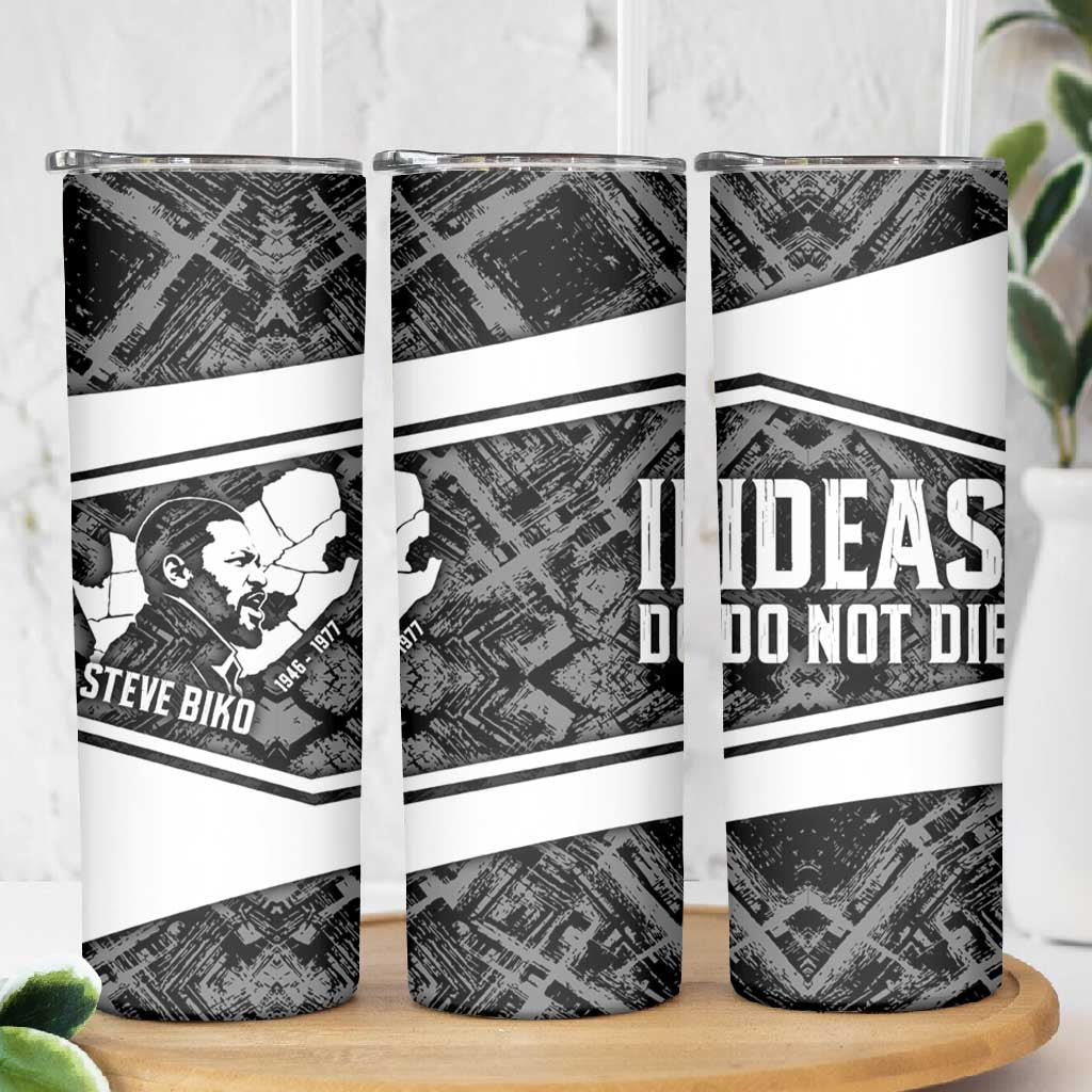Steve Biko Skinny Tumbler with Monochrome Portrait, Ideas Do Not Die Quote - African Pride