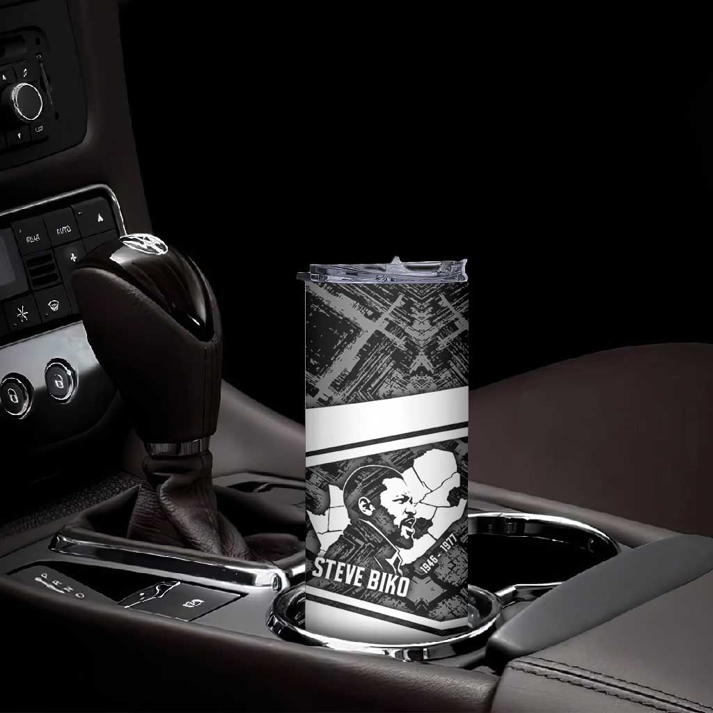 Steve Biko Skinny Tumbler with Monochrome Portrait, Ideas Do Not Die Quote - African Pride