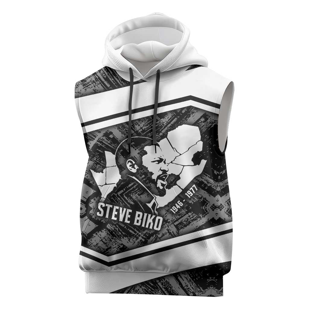 Steve Biko Sleeveless Hoodie with Monochrome Portrait, Ideas Do Not Die Quote - African Pride