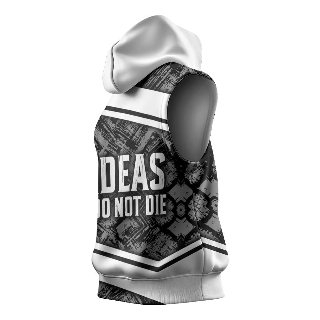 Steve Biko Sleeveless Hoodie with Monochrome Portrait, Ideas Do Not Die Quote - African Pride