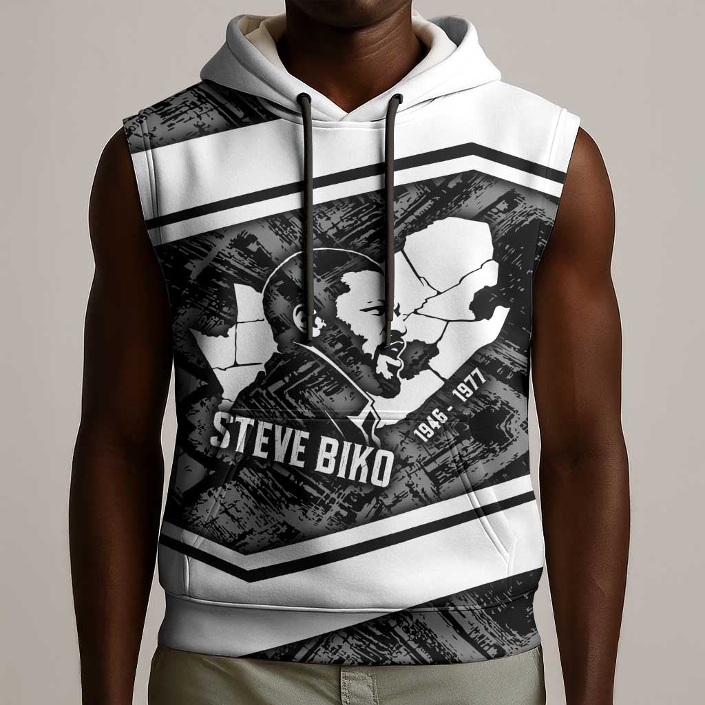 Steve Biko Sleeveless Hoodie with Monochrome Portrait, Ideas Do Not Die Quote - African Pride