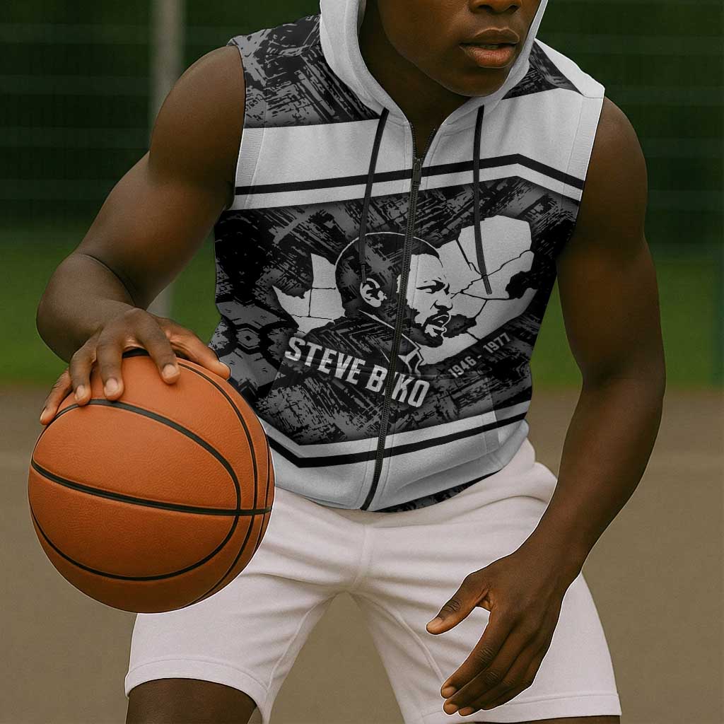Steve Biko Sleeveless Zip Hoodie with Monochrome Portrait, Ideas Do Not Die Quote - African Pride