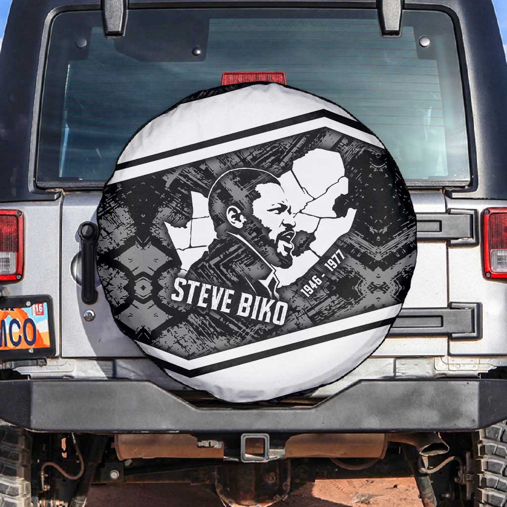 Steve Biko Spare Tire Cover with Monochrome Portrait, Ideas Do Not Die Quote - African Pride