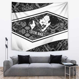 Steve Biko Tapestry with Monochrome Portrait, Ideas Do Not Die Quote - African Pride