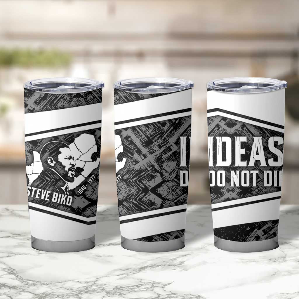Steve Biko Tumbler Cup with Monochrome Portrait, Ideas Do Not Die Quote - African Pride