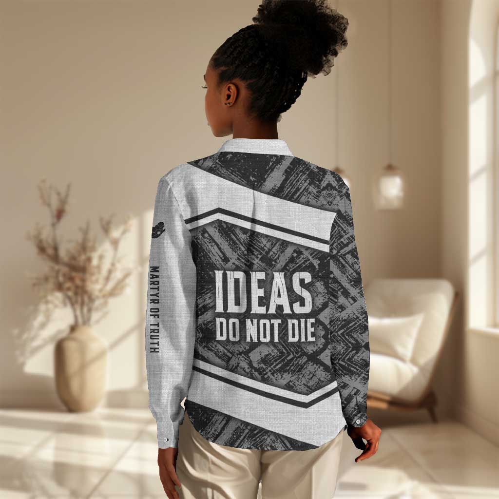 Steve Biko Women Casual Shirt with Monochrome Portrait, Ideas Do Not Die Quote - African Pride