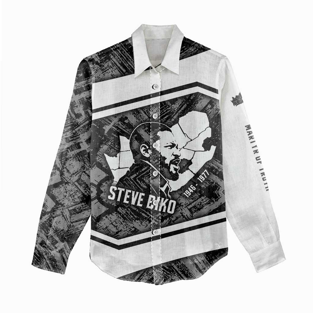 Steve Biko Women Casual Shirt with Monochrome Portrait, Ideas Do Not Die Quote - African Pride