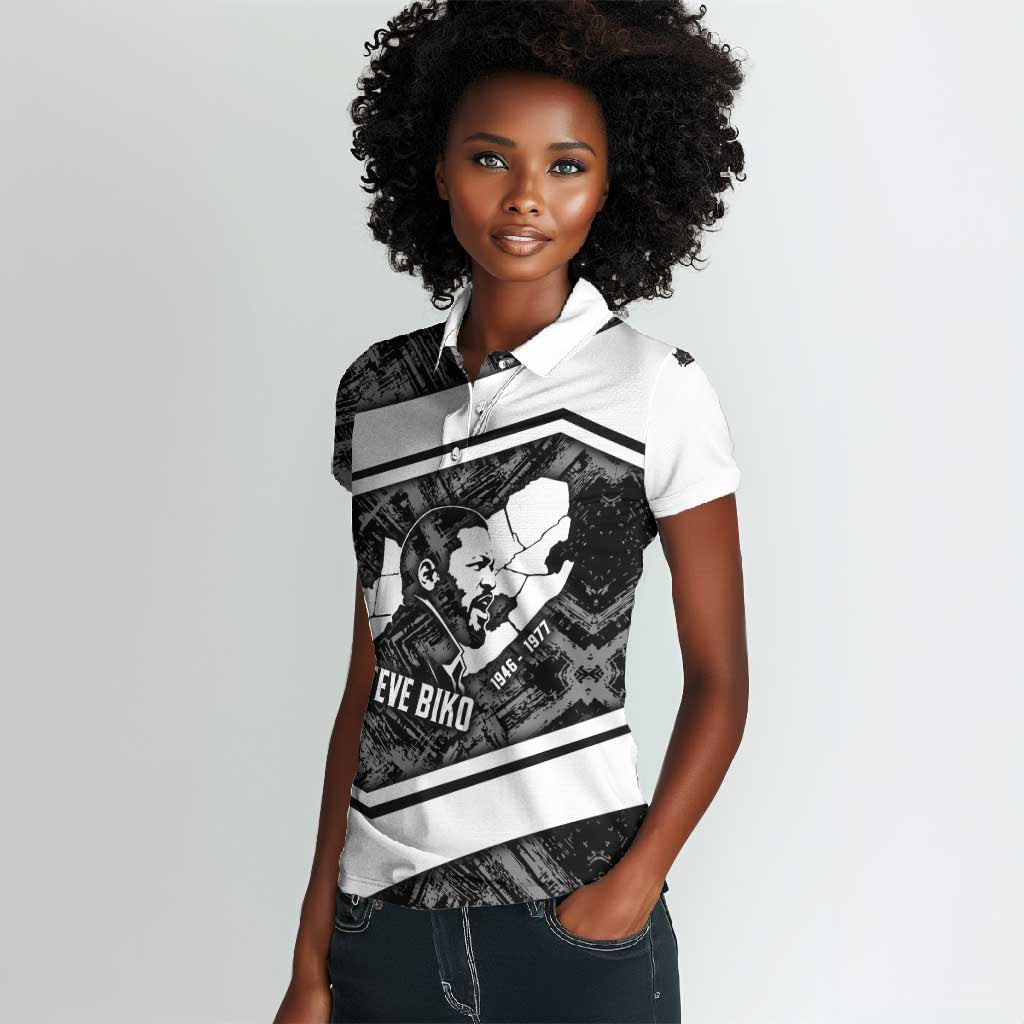 Steve Biko Women Polo Shirt with Monochrome Portrait, Ideas Do Not Die Quote - African Pride
