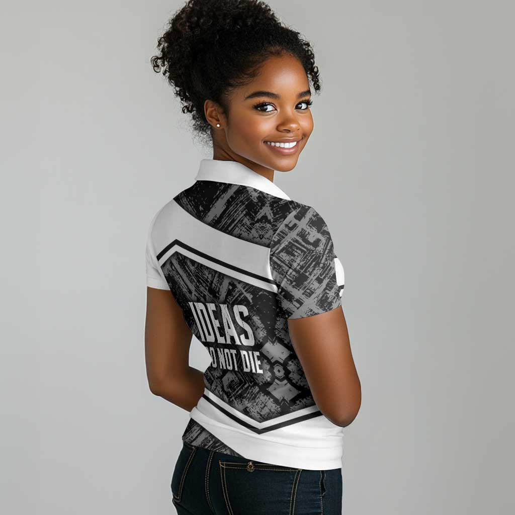 Steve Biko Women Polo Shirt with Monochrome Portrait, Ideas Do Not Die Quote - African Pride