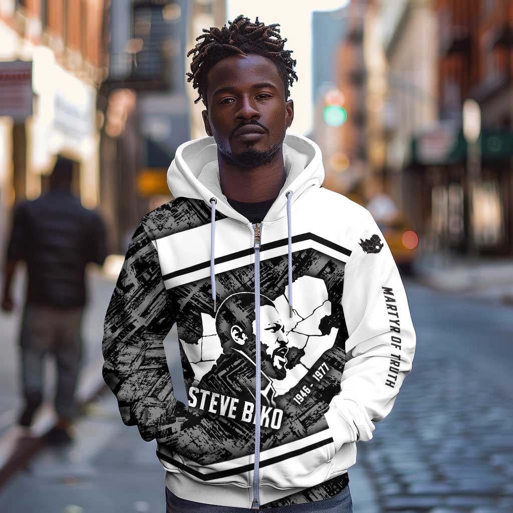 Steve Biko Zip Hoodie with Monochrome Portrait, Ideas Do Not Die Quote - African Pride