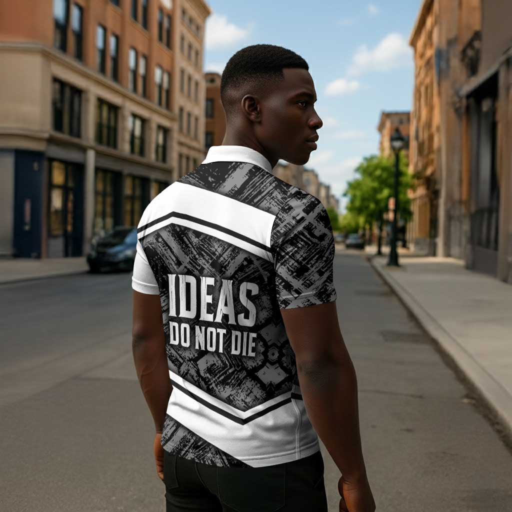 Steve Biko Zipper Polo Shirt with Monochrome Portrait, Ideas Do Not Die Quote - African Pride