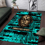 Chinua Achebe Area Rug with Tribal Mask Design, Things Fall Apart Quote and Teal Abstract - African Pride