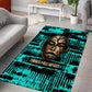 Chinua Achebe Area Rug with Tribal Mask Design, Things Fall Apart Quote and Teal Abstract - African Pride