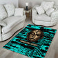Chinua Achebe Area Rug with Tribal Mask Design, Things Fall Apart Quote and Teal Abstract - African Pride