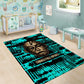 Chinua Achebe Area Rug with Tribal Mask Design, Things Fall Apart Quote and Teal Abstract - African Pride