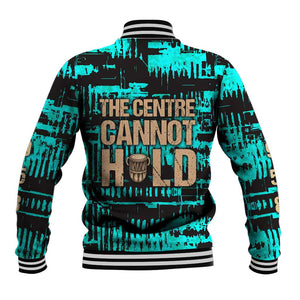 Chinua Achebe Baseball Jacket with Tribal Mask Design, Things Fall Apart Quote and Teal Abstract - African Pride