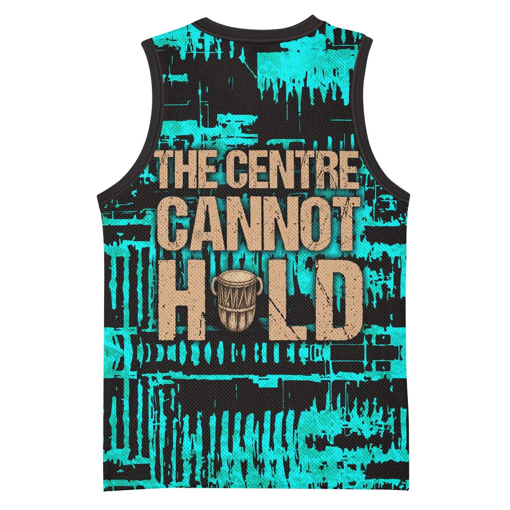 Chinua Achebe Basketball Jersey with Tribal Mask Design, Things Fall Apart Quote and Teal Abstract - African Pride