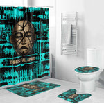 Chinua Achebe Bathroom Set with Tribal Mask Design, Things Fall Apart Quote and Teal Abstract - African Pride