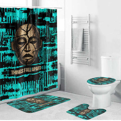 Chinua Achebe Bathroom Set with Tribal Mask Design, Things Fall Apart Quote and Teal Abstract - African Pride