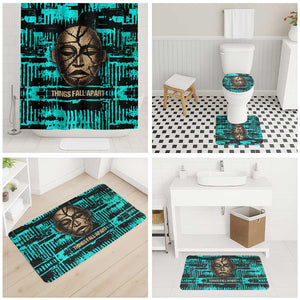 Chinua Achebe Bathroom Set with Tribal Mask Design, Things Fall Apart Quote and Teal Abstract - African Pride