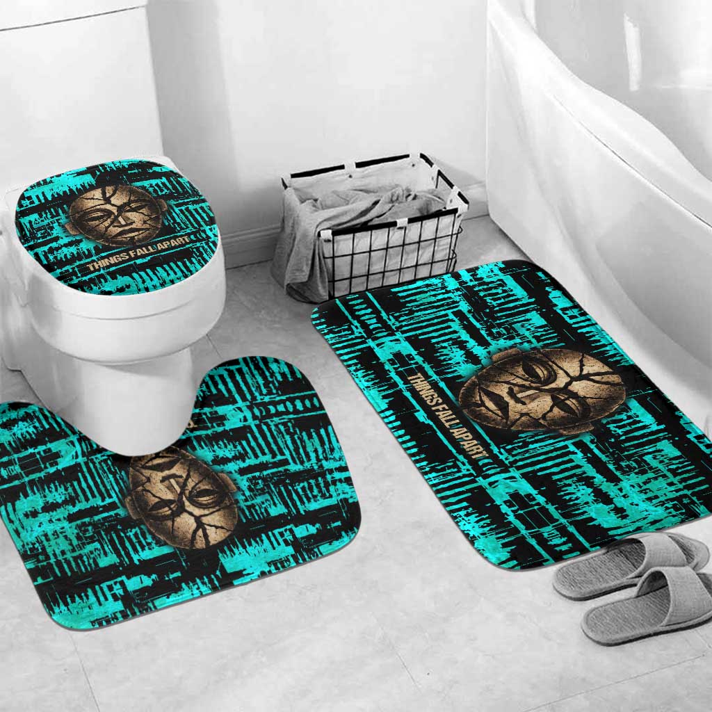 Chinua Achebe Bathroom Set with Tribal Mask Design, Things Fall Apart Quote and Teal Abstract - African Pride