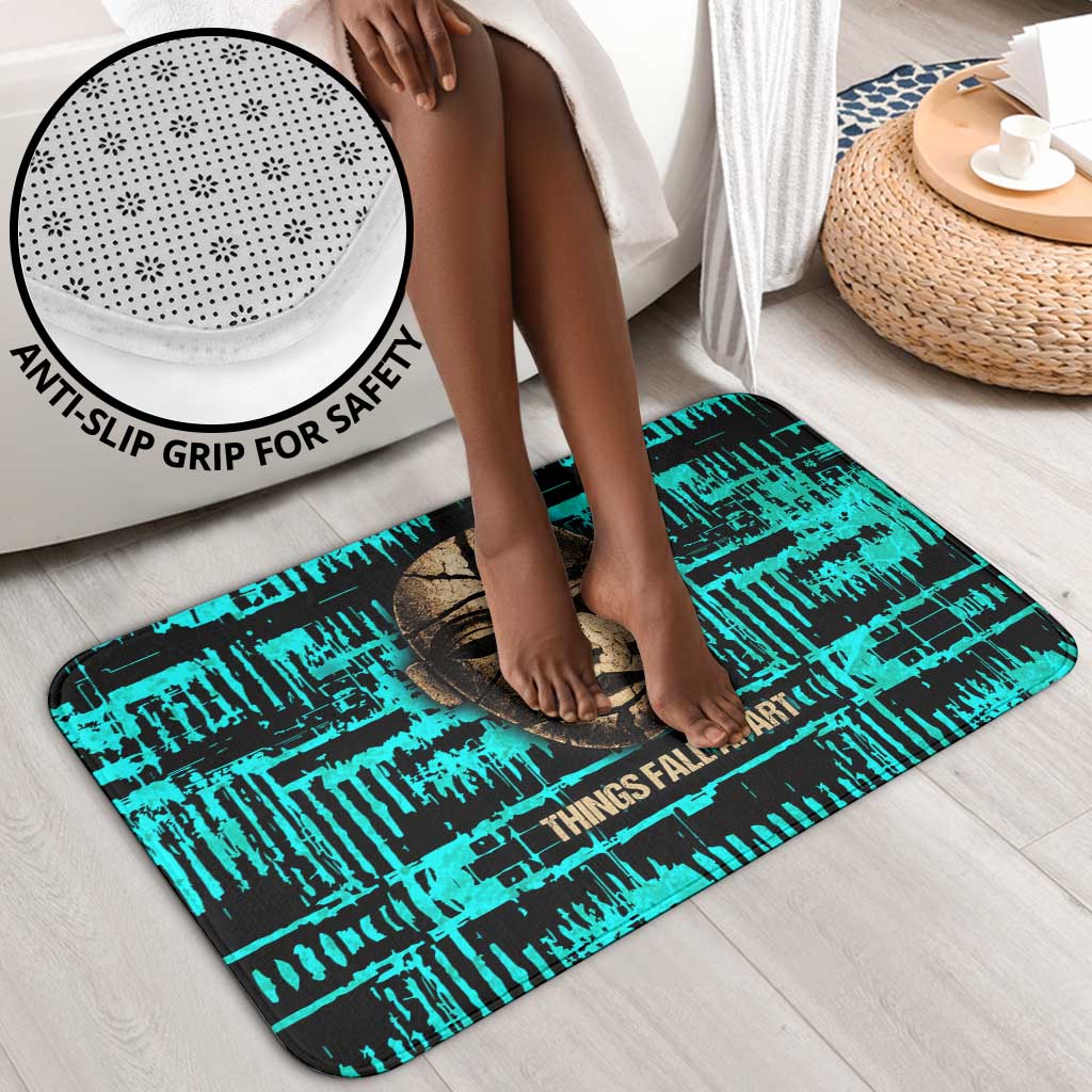 Chinua Achebe Bathroom Set with Tribal Mask Design, Things Fall Apart Quote and Teal Abstract - African Pride