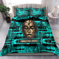 Chinua Achebe Bedding Set with Tribal Mask Design, Things Fall Apart Quote and Teal Abstract - African Pride