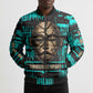 Chinua Achebe Bomber Puffer Jacket with Tribal Mask Design, Things Fall Apart Quote and Teal Abstract - African Pride
