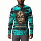 Chinua Achebe Button Sweatshirt with Tribal Mask Design, Things Fall Apart Quote and Teal Abstract