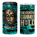 Chinua Achebe 4 in 1 Can Cooler Tumbler with Tribal Mask Design, Things Fall Apart Quote and Teal Abstract - African Pride