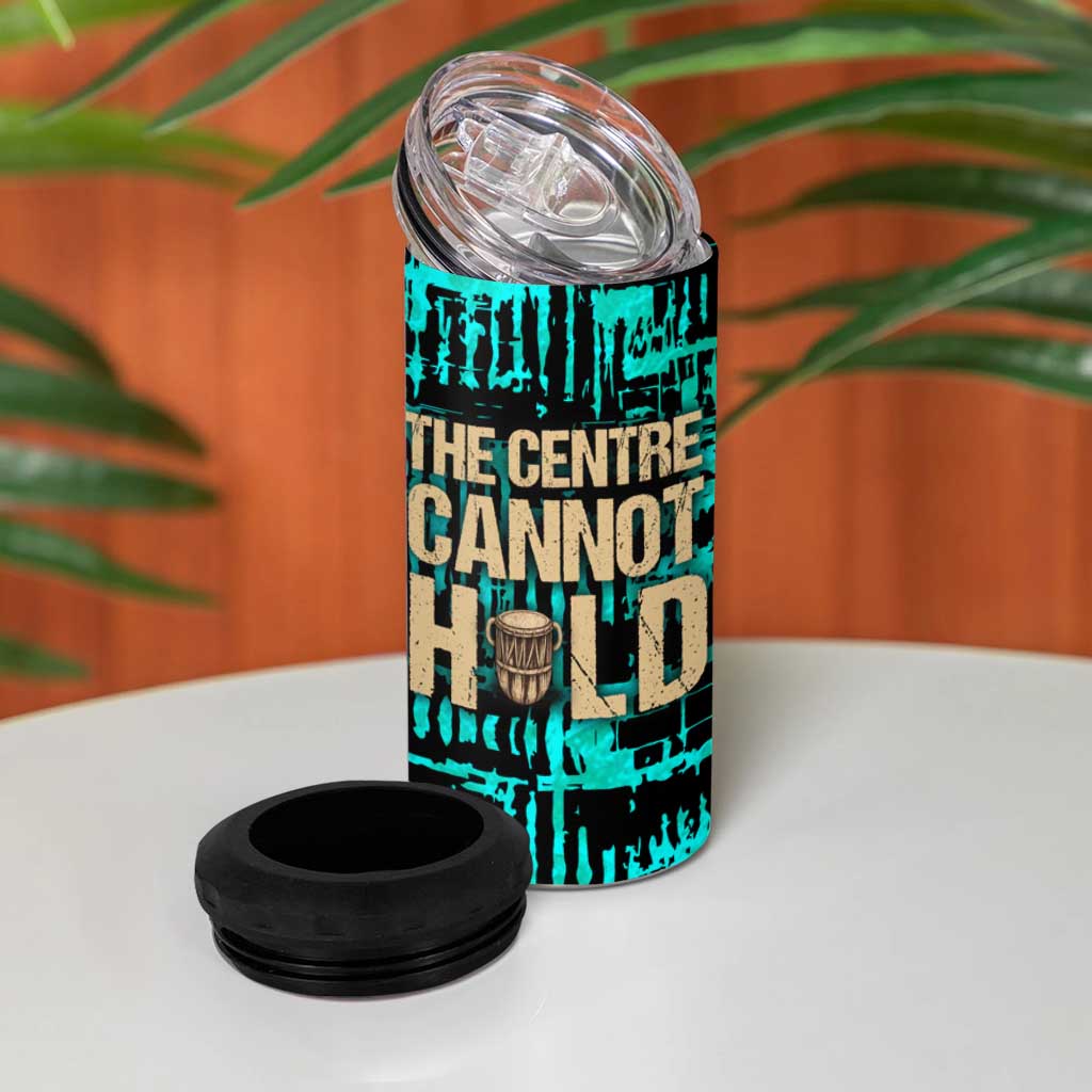 Chinua Achebe 4 in 1 Can Cooler Tumbler with Tribal Mask Design, Things Fall Apart Quote and Teal Abstract - African Pride