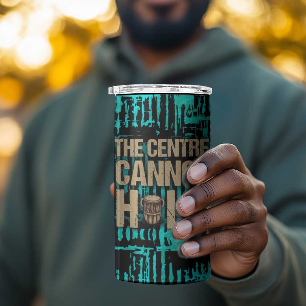 Chinua Achebe 4 in 1 Can Cooler Tumbler with Tribal Mask Design, Things Fall Apart Quote and Teal Abstract - African Pride